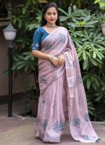 Linen Baby Pink Festival Wear Weaving Saree